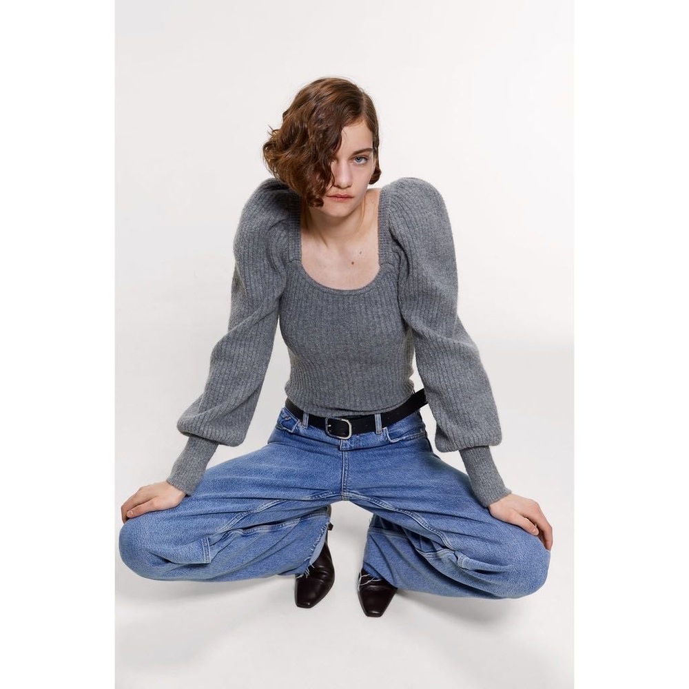 Zara Wool Blend Knit Sweater - Gray